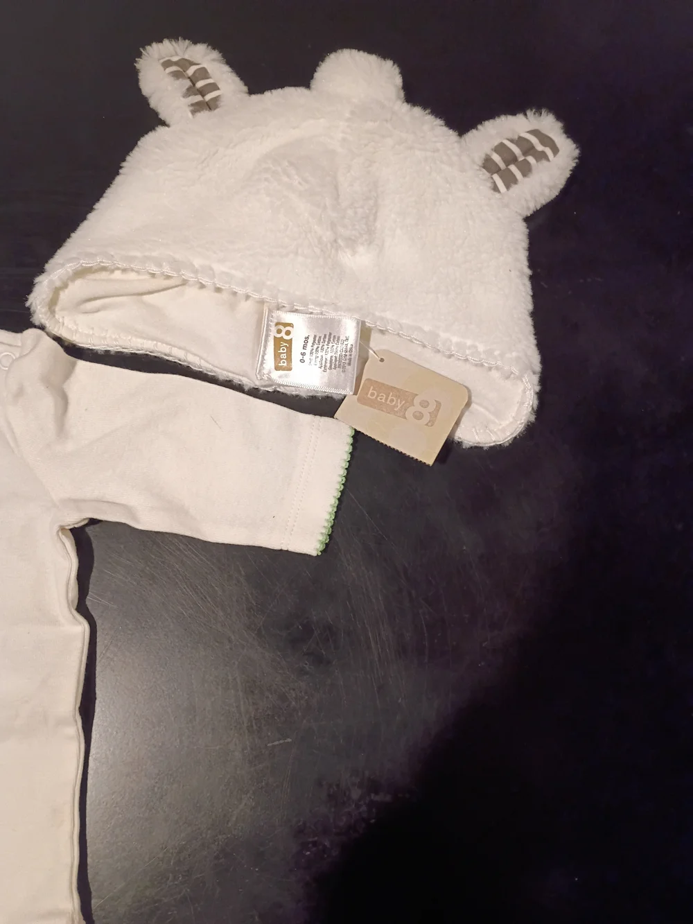 Crazy 8 Baby Zebra Long Sleeve Bodysuit & Plush Bear Ear Beanie Hat Set